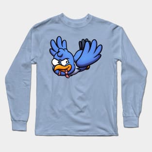 Flying Blue Bird With Worm In Mouth Long Sleeve T-Shirt